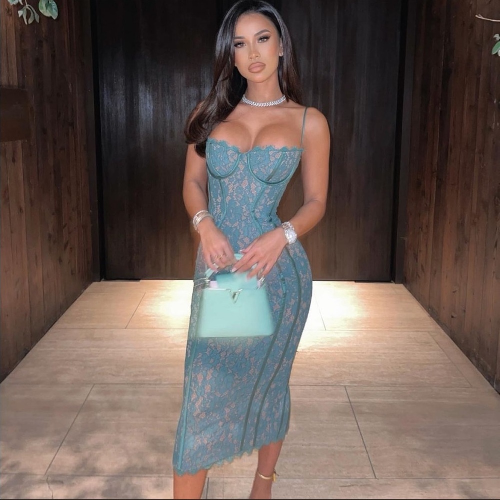 House of CB 'Joelle' Forest Lace Midi Dress NWOT